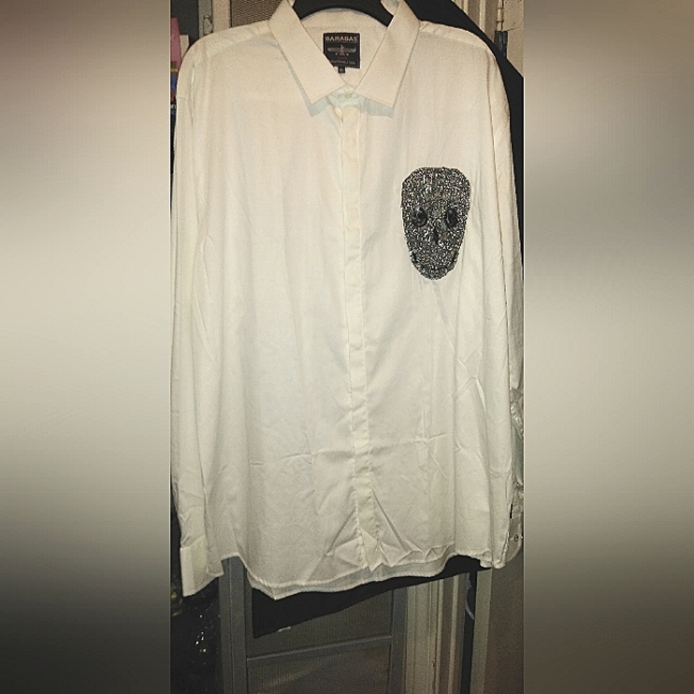 Men's white sequins Skull button down dress shirt Baraba's size 3X  New